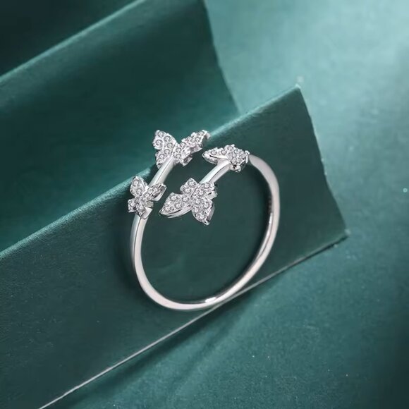 Four Butterflies adjustable open ring 925 Sterling Silver - Picture 5 of 7